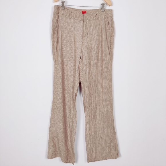 Esprit Pants - Esprit Women's Pinstriped Linen Wide Leg Pants Size 10 Tan Cream Business Casual